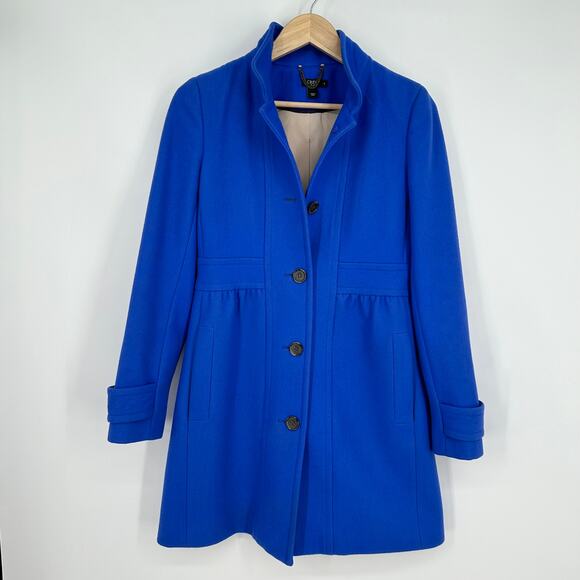 J. Crew Skirted Dress Coat Button Front Long Wool Blend Peacoat Jacket Lady Day - Picture 3 of 12